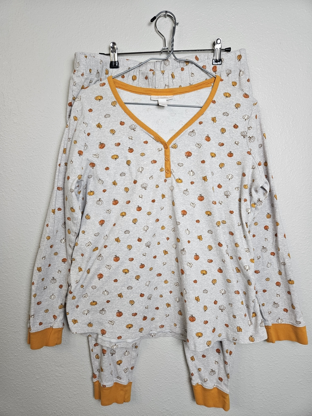 LC Lauren Conrad Fall Pumpkin-Print Long-Sleeve Pajama Set Maternity Large